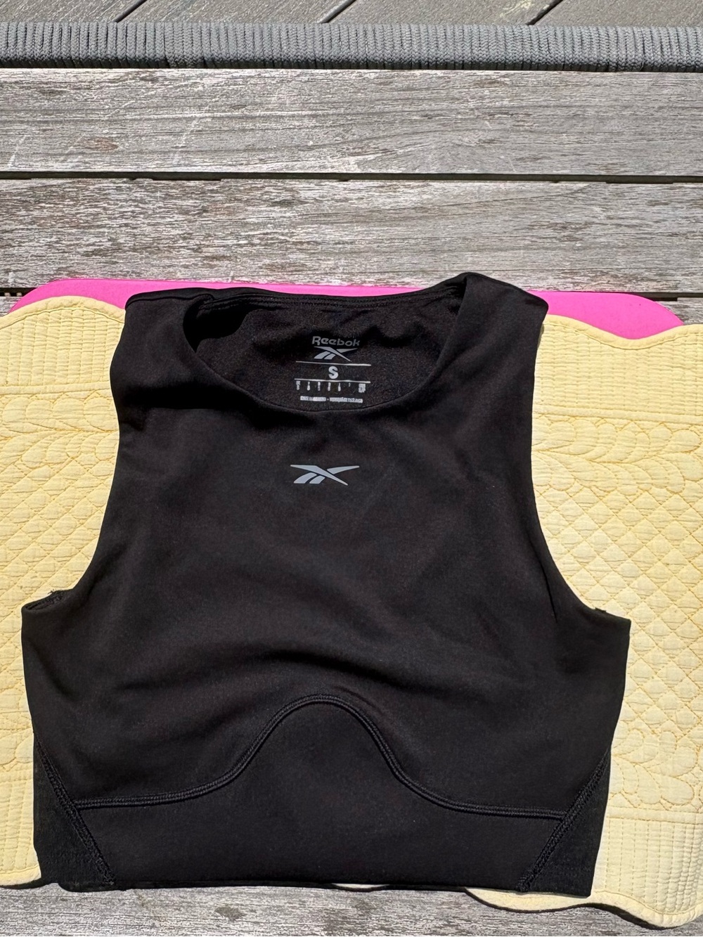 Reebok Black Crop Tank with White Logo - Size S